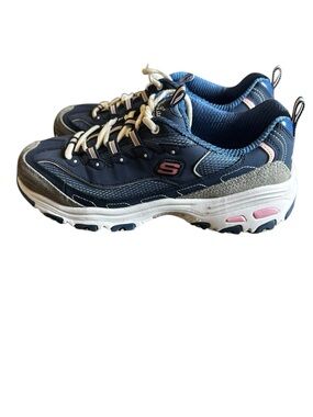 Skechers D'Lites Sneakers Wide Fit, size 8, Blue, White, Pink. Memory Foam Shoes